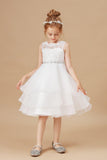 Organza Applique Ruffles Sleeveless Flower Girl Dresses With Rhinestone