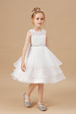 Organza Applique Ruffles Sleeveless Flower Girl Dresses With Rhinestone