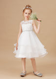 Organza Applique Ruffles Sleeveless Flower Girl Dresses With Rhinestone