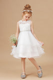 Organza Applique Ruffles Sleeveless Flower Girl Dresses With Rhinestone