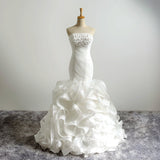 White Ruffle Mermaid Sweetheart Tiered Wedding Dress - Laurafashionshop