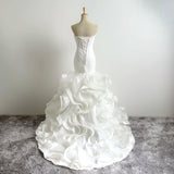 White Ruffle Mermaid Sweetheart Tiered Wedding Dress - Laurafashionshop