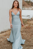 Mermaid Simple V-Neck Formal Evening Dress Long Prom Dresses