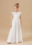 A-line Ivory Chiffon Floor Length Flower Girl Dresses