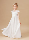 A-line Ivory Chiffon Floor Length Flower Girl Dresses