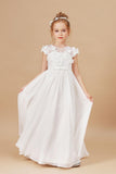 A-line Ivory Chiffon Floor Length Flower Girl Dresses