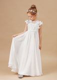 A-line Ivory Chiffon Floor Length Flower Girl Dresses