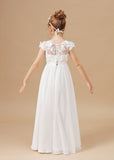 A-line Ivory Chiffon Floor Length Flower Girl Dresses