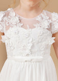 A-line Ivory Chiffon Floor Length Flower Girl Dresses