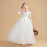 Cap Sleeves Tulle Ivory Flower Girl Dresses With Bow-Knot