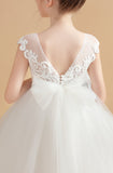 Cap Sleeves Tulle Ivory Flower Girl Dresses With Bow-Knot