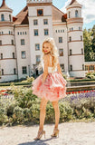 A-Line V-Neck Sleeveless Pink V Neck Homecoming Dress With Lace Sweet Short Prom Dresses