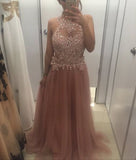 Glamorous Tulle A-Line Beading Real Made Prom Dresses