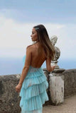 Ruffles Chiffon Fashion Halter Long Party Dress Tulle Prom Dress with Slit