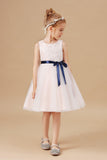 Sleeveless Satin Lace Tulle Flower Girl Dresses With Bowknot