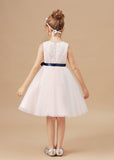 Sleeveless Satin Lace Tulle Flower Girl Dresses With Bowknot