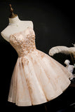 Chic Champagne Beading Tulle Short Homecoming Dress