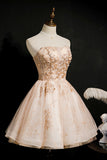 Chic Champagne Beading Tulle Short Homecoming Dress