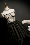 Black Lace Beading Belt Spaghetti Straps Short Prom Dress Homecoming Dress