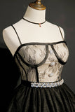 Black Lace Beading Belt Spaghetti Straps Short Prom Dress Homecoming Dress