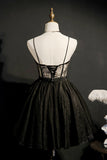 Black Lace Beading Belt Spaghetti Straps Short Prom Dress Homecoming Dress