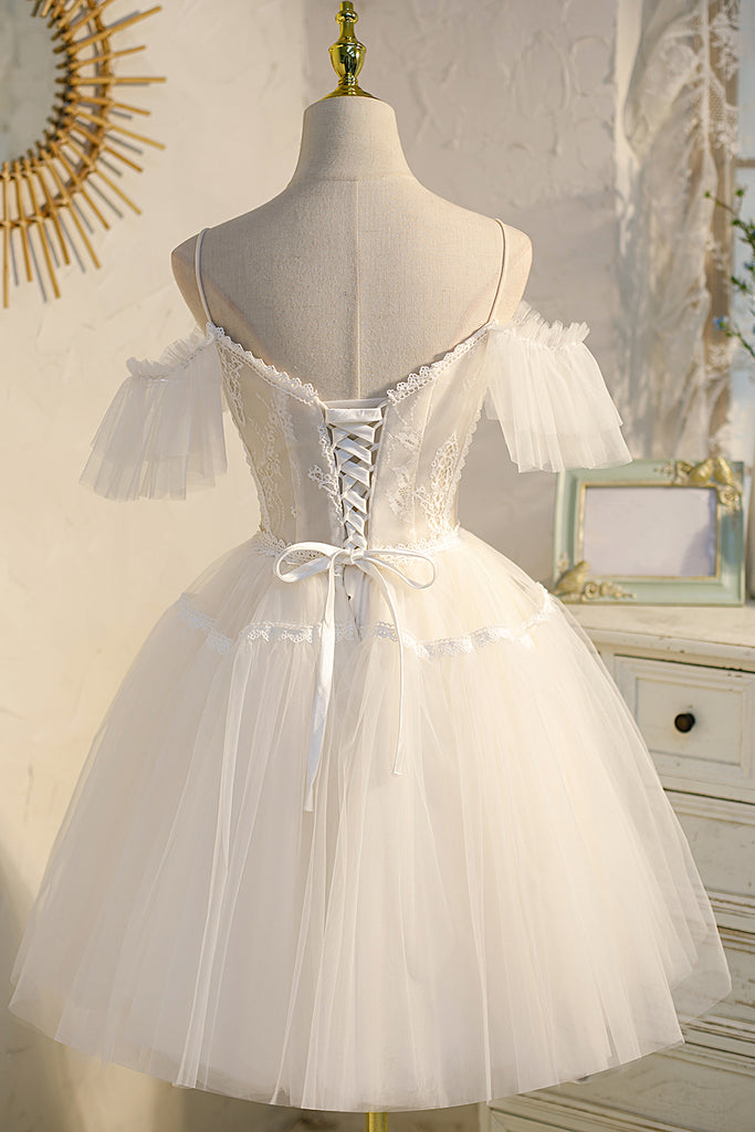 Spaghetti Straps Lace Fairy Dress Short Homecoming Dress