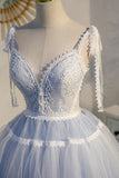 Sky Blue Spaghetti Straps Tulle Birthday Party Prom Dress Short Homecoming Dress