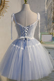 Sky Blue Spaghetti Straps Tulle Birthday Party Prom Dress Short Homecoming Dress