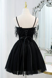 Classy Little Black Dress Feather Homecoming Dress
