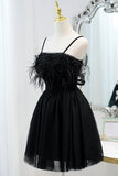 Classy Little Black Dress Feather Homecoming Dress