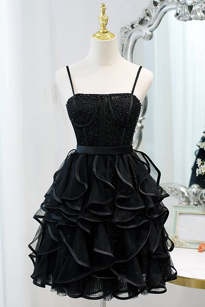 Little Black Dress Elegant Spaghetti Straps Homecoming Dress