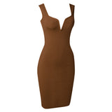 Knit Sheath Brown V-Neck Sleeveless Homecoming Dress