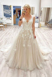 Lace Appliques A Line Evening Dress  V Neck Tulle  Long Prom Dress