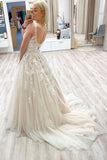 Lace Appliques A Line Evening Dress  V Neck Tulle  Long Prom Dress