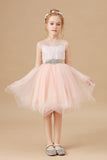 Tulle Satin Sleeveless Applique Flower Girl Dresses With Rhinestone Belt