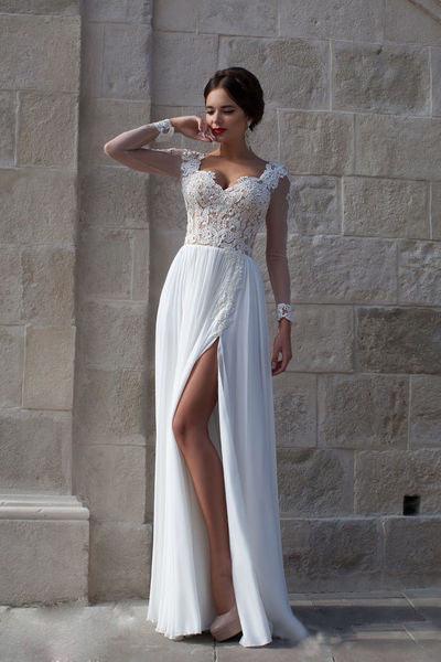 Top White Elegant Long Sleeves Appliques Brdial Wedding Dress - Laurafashionshop