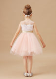 Tulle Satin Sleeveless Applique Flower Girl Dresses With Rhinestone Belt