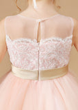 Tulle Satin Sleeveless Applique Flower Girl Dresses With Rhinestone Belt