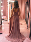 A-line V-neck Sleeveless Long Prom Dress, Bridesmaid Dresses