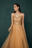 A-line Sleeveless Tulle Prom Dresses, Long Party Dresses