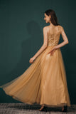 A-line Sleeveless Tulle Prom Dresses, Long Party Dresses