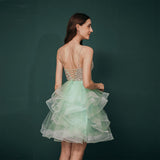 A-line Beading Pink Tulle Short Homecoming Dress, Short Prom Dress WH341036