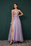Pretty A-line Beading Split Prom Dresses, Long Party Dresses