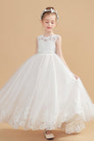 Cap Sleeves Ivory Lovely Tulle Flower Girl Dresses With Beading