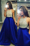 long royal blue beaded prom dresses - Laurafashionshop