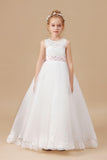 Floor-length Lace Tulle Satin Sleevelesss Flower Girl Dresses