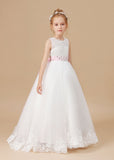 Floor-length Lace Tulle Satin Sleevelesss Flower Girl Dresses