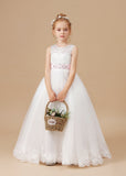 Floor-length Lace Tulle Satin Sleevelesss Flower Girl Dresses