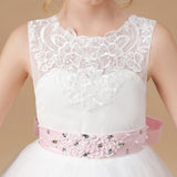 Floor-length Lace Tulle Satin Sleevelesss Flower Girl Dresses