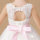 Floor-length Lace Tulle Satin Sleevelesss Flower Girl Dresses